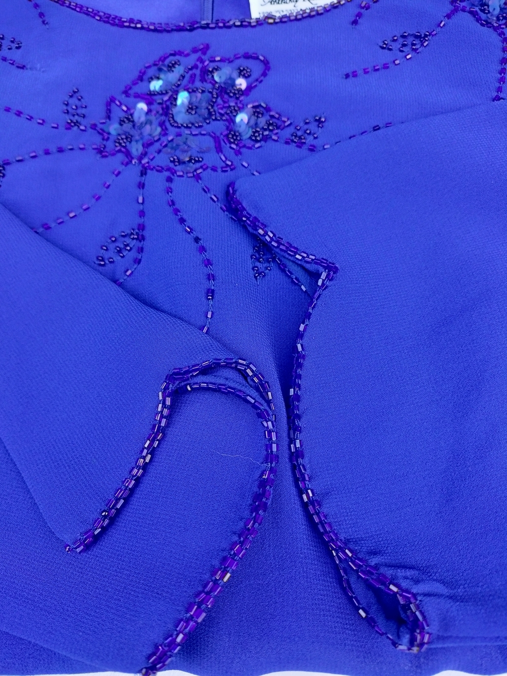 Anthony Richards Blue Beaded Floral Evening Blouse Sz.18P - Picture 7 of 9